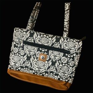 Elegant Black and Brown Floral Tote